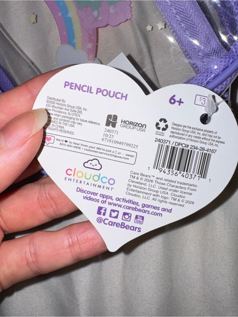 NWT Care Bears Rainbow Clear Pouch Makeup Bag Pencil Case Purple Waterproof New - Picture 3 of 4